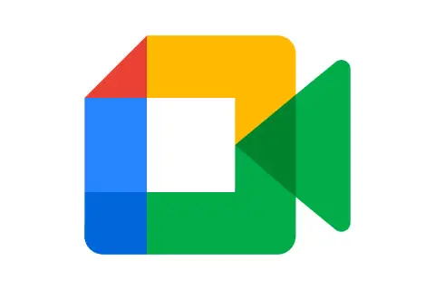 Logo Google Meet. Kolorowe kwadraty i trójkąt tworzą symbol kamery, symbolizując wideokonferencje.