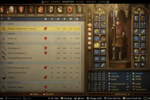 Reforged Radzig Kobyla's sword - najlepsza broń w Kingdom Come Deliverance, z atakami 172 i obroną 100.