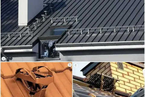 Na dachu zamontowano stopnie kominiarskie i ławy kominiarskie, ułatwiające bezpieczne układanie papy na zimno.