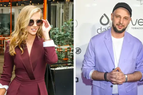 Marta Surnik i jej mąż, ubrani w stylowe stroje, pozują do zdjęć.