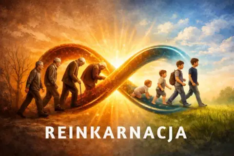 Cykl życia od starości do dzieciństwa, symbolizujący samsarę i reinkarnację, przechodzi przez nieskończoność.