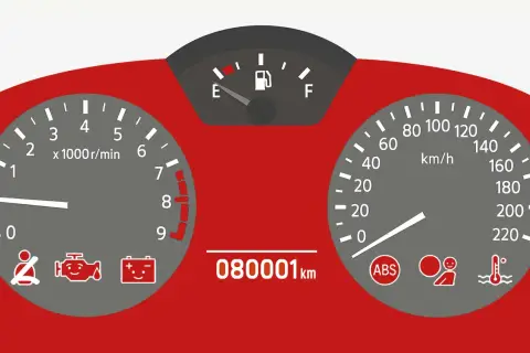 Co oznaczają kolory na liczniku prądu? Czerwone kontrolki (paliwo, silnik, akumulator, ABS, temperatura) sygnalizują awarię.