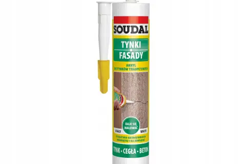 Soudal Tynki Fasady – biały akryl na zewnątrz, idealny do tradycyjnych tynków, cegły i betonu. Daje się malować.