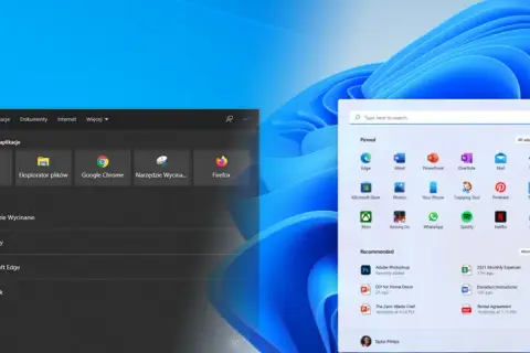 Menu startowe Windows 11 z ikonami aplikacji. Możliwość darmowego pobrania Windows 10.