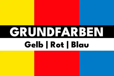 Eine klare Komposition mit Rot, Blau und Gelb. Die Grundfarben Gelb, Rot und Blau sind in drei gleich großen Rechtecken nebeneinander angeordnet.