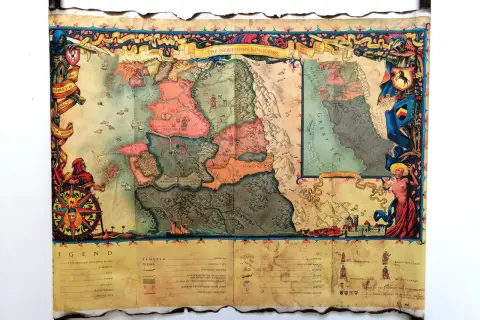 Mapa Północnych Królestw, z widoczną stolicą Temerii, Vizimą, oraz innymi krainami i miastami.