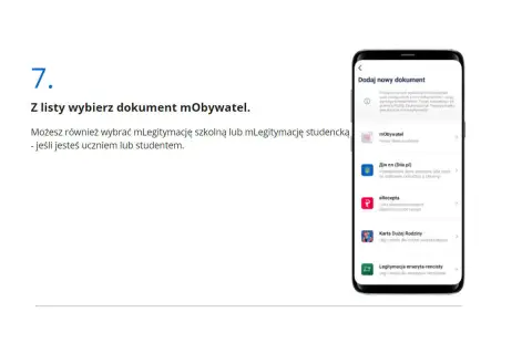 Wybierz z listy dokument mObywatel lub legitymacja emeryta-rencisty.