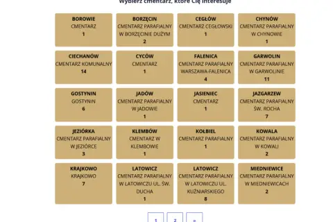Szukasz miejsca pochówku? Wybierz cmentarz z listy, aby dowiedzieć się, jak znaleźć gdzie jest pochowana osoba.