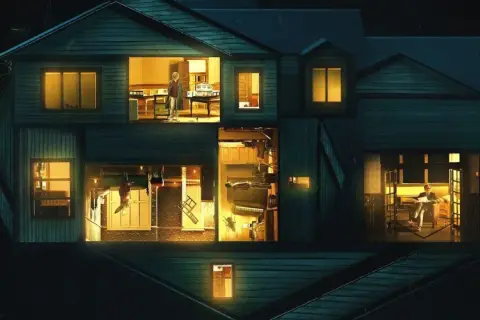 La casa è sezionata, rivelando scene inquietanti e persone isolate. Una possibile hereditary spiegazione del terrore.