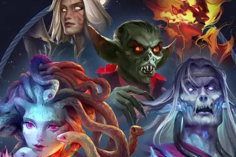 Potwory z Heroes of Might and Magic 8: Meduza, wampir, nieumarły i ognisty demon.
