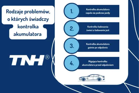 Rodzaje problemów z autem: kontrolka akumulatora zapala się, świeci, gaśnie lub migająca kontrolka akumulatora przed odpaleniem.