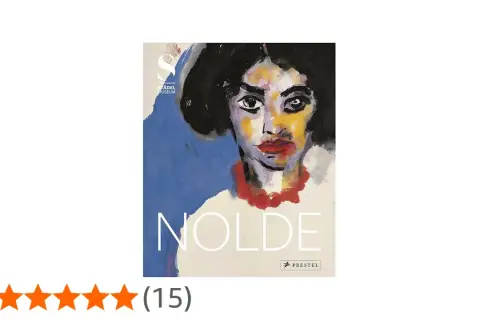 Portret kobiety w stylu ekspresjonistycznym, z widocznym napisem "NOLDE". Obok ocena 4,8 gwiazdki.