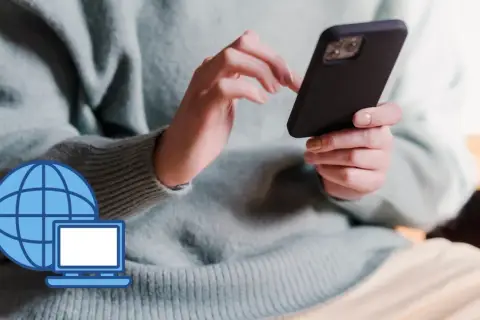 Dowiedz się, jak podłączyć internet z telefonu do laptopa, korzystając z ikony globusa i laptopa.