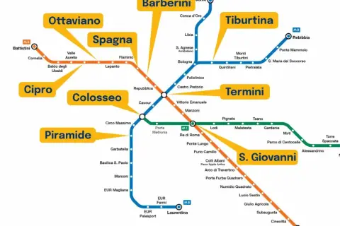 Mappa della metro di Roma con le linee A, B e C. Utile per sapere a che ora apre la metro e pianificare gli spostamenti.