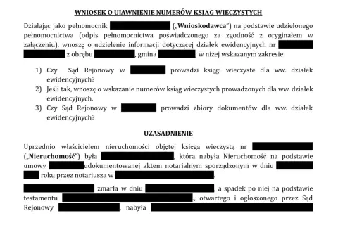 Wniosek o ujawnienie numerów ksiąg wieczystych. Jak założyć księgę wieczystą? Dokument zawiera pytania o prowadzenie ksiąg wieczystych i zbiorów dokumentów.