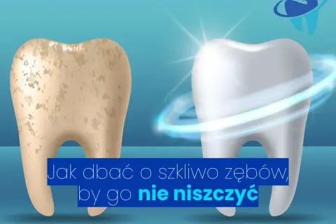 Porównanie zębów: jeden zniszczony, drugi lśniący. Dowiedz się, jak dbać o szkliwo, by nie uległo zniszczeniu.