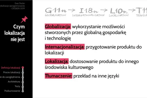 Prezentacja o lokalizacji: globalizacja, internacjonalizacja, lokalizacja i tłumaczenie. Definicje i procesy.