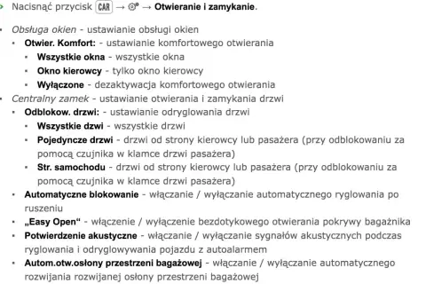 Ustawienia centralnego zamka: odryglowanie wszystkich drzwi, pojedynczych drzwi lub drzwi po stronie kierowcy/pasażera.