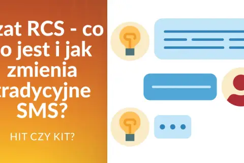 Czat RCS rewolucjonizuje SMS, oferując nowe możliwości komunikacji. Ikony symbolizują pomysły i rozmowy.