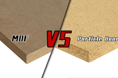 Porównanie MDF i płyty wiórowej. Dwa rodzaje płyt, jeden gładki, drugi z widocznymi wiórami, pokazują różnice w strukturze tego materiału, jakim jest dykta.