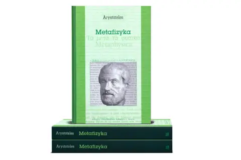 Arystoteles, Metafizyka. Starożytny portret filozofa na tle tekstu, który zgłębia metafizykę.
