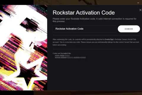 Okno aktywacji Rockstar. Wpisz swój kod aktywacyjny Rockstar, aby uzyskać dostęp do gry.
