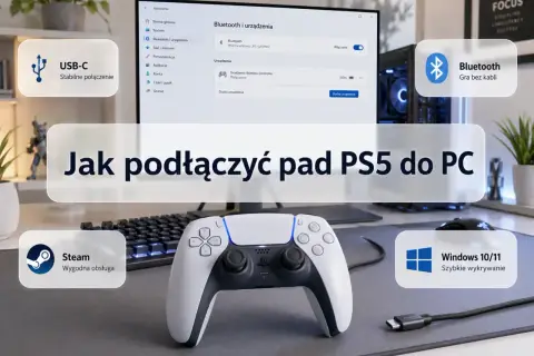 Jak podłączyć pada do PC przez Bluetooth? DualSense na Windows 10/11, gra bez kabli. USB-C zapewnia stabilne połączenie.