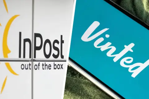 Logo InPost i ekran telefonu z napisem Vinted. Vinted działa w wielu krajach Europy, np. w Polsce, Francji, Niemczech.