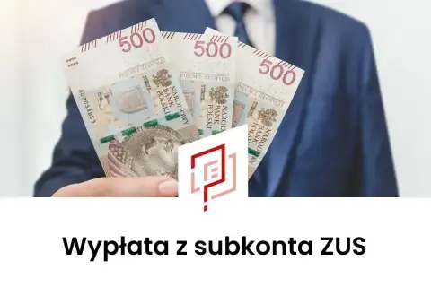 Dłoń w garniturze trzyma banknoty 500 zł. Temat: wypłata z subkonta ZUS po zmarłym.