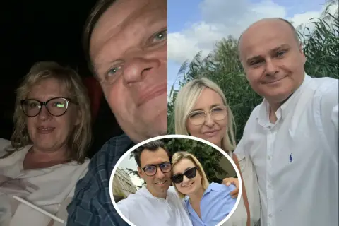 Konrad Frysztak z żoną i przyjaciółmi cieszą się wspólnym czasem.