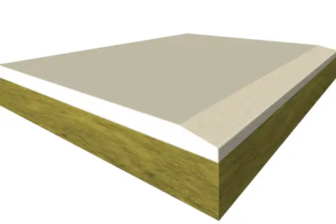 Sezione di un controsoffitto in cartongesso con isolamento in lana di roccia, per un'ottima performance termica e acustica.