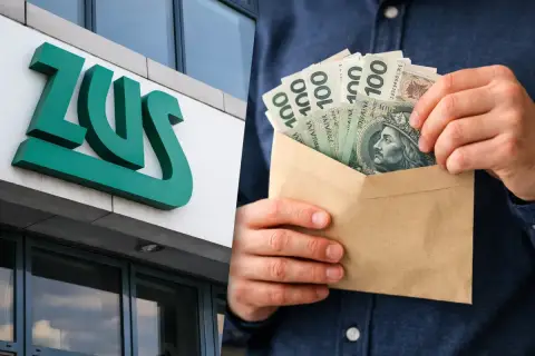 ZUS i koperta z pieniędzmi, być może wypłata 800plus.