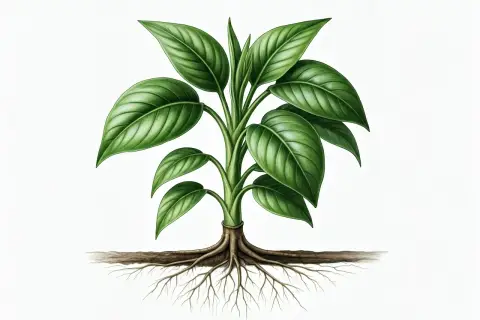 Zielona roślina z rozbudowanym systemem korzeni, ukazująca piękno i siłę natury. Plants co to znaczy? To życie!