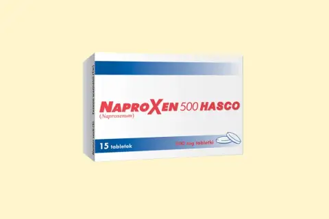 Opakowanie leku Naproxen 500 Hasco, zawierające 15 tabletek po 500 mg.