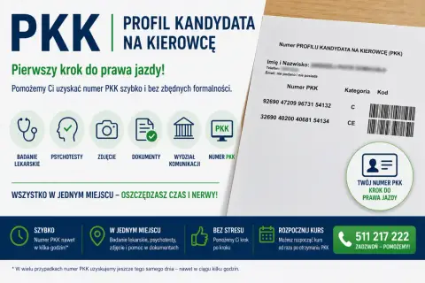 Profil kandydata na kierowcę (PKK) – pierwszy krok do prawa jazdy. Szybko uzyskasz numer PKK, potrzebny do badań lekarskich, psychotestów i dokumentów.