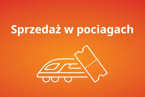 Sprzedaż w pociągach. Czy kupię bilet u konduktora? Grafika przedstawia pociąg i bilet.