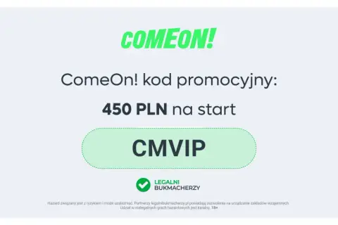 ComeOn! kod bonusowy: 450 PLN na start z kodem CMVIP. Zdobądź bonus i zacznij grę!