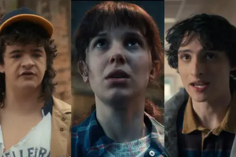 Dustin, Eleven i Mike w Stranger Things. Ile lat ma Eleven w 5 sezonie? W 4 sezonie miała 14 lat, więc w 5 pewnie będzie miała 15.