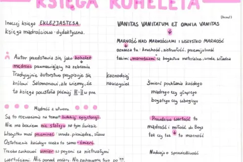 Księga Koheleta streszczenie: mądrość, przemijanie, marność dóbr doczesnych i nadzieja na sprawiedliwość.