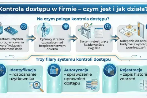 System kontroli dostępu: identyfikacja, autoryzacja (sprawdzenie uprawnień) i rejestracja zdarzeń.