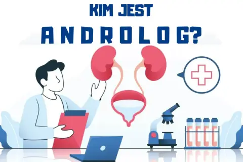 Lekarz, który zajmuje się męskim układem rozrodczym i moczowym, to androlog. Na ilustracji widzimy jego gabinet z mikroskopem i próbówkami.