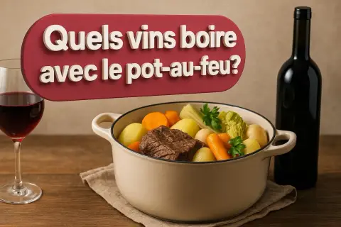 Un pot-au-feu savoureux avec carottes, pommes de terre et bœuf. Quel vin boire avec le pot-au-feu ? Un verre de rouge est prêt.