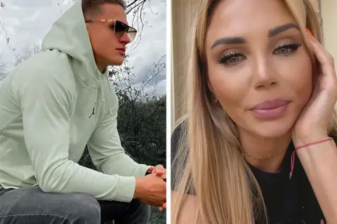 Arsen z Love Island w bluzie z kapturem i jego partnerka.