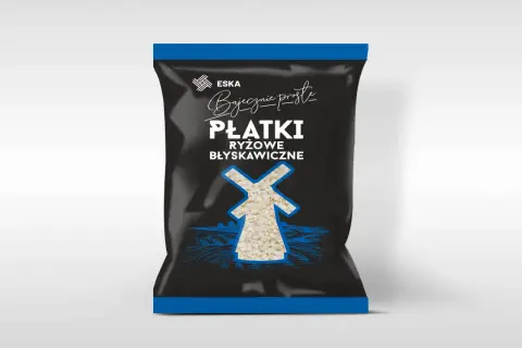 Opakowanie płatków ryżowych błyskawicznych ESKA. Czy płatki ryżowe błyskawiczne są zdrowe? Ten produkt może być częścią zdrowej diety.