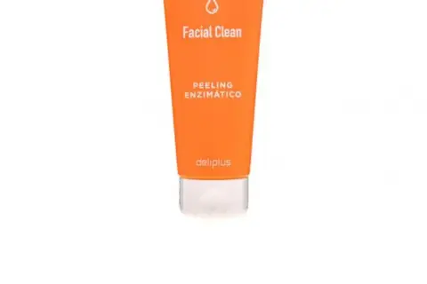 Tubo naranja de limpiador facial "Facial Clean" con "Peeling Enzimático" de Deliplus, un limpiador enzimático Mercadona para una piel radiante.