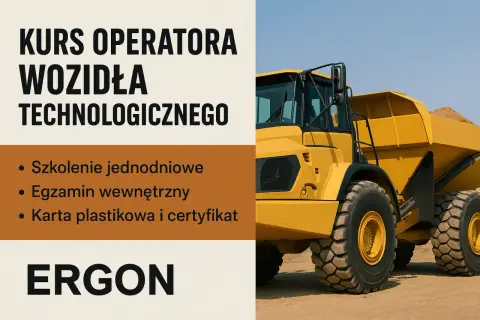 Kurs operatora wozidła technologicznego. Szkolenie, egzamin, certyfikat. Duża żółta maszyna budowlana.