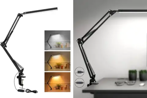 Flexo mesa negro articulado con pinza, ideal para tu escritorio. Iluminación LED ajustable.
