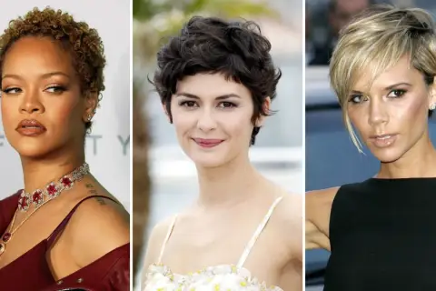 Rihanna, Audrey Tautou y Victoria Beckham lucen un corte pixie medio, cada una con su estilo único.