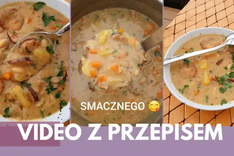 Gęsta, kremowa zupa z kiełbasą, ziemniakami i warzywami. Idealna na chłodne dni. Smacznego!