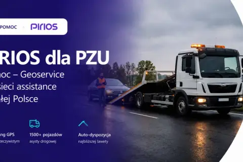 PZU Pomoc w drodze: laweta holuje auto na drodze. Usługa Geoservice dla sieci assistance w całej Polsce.